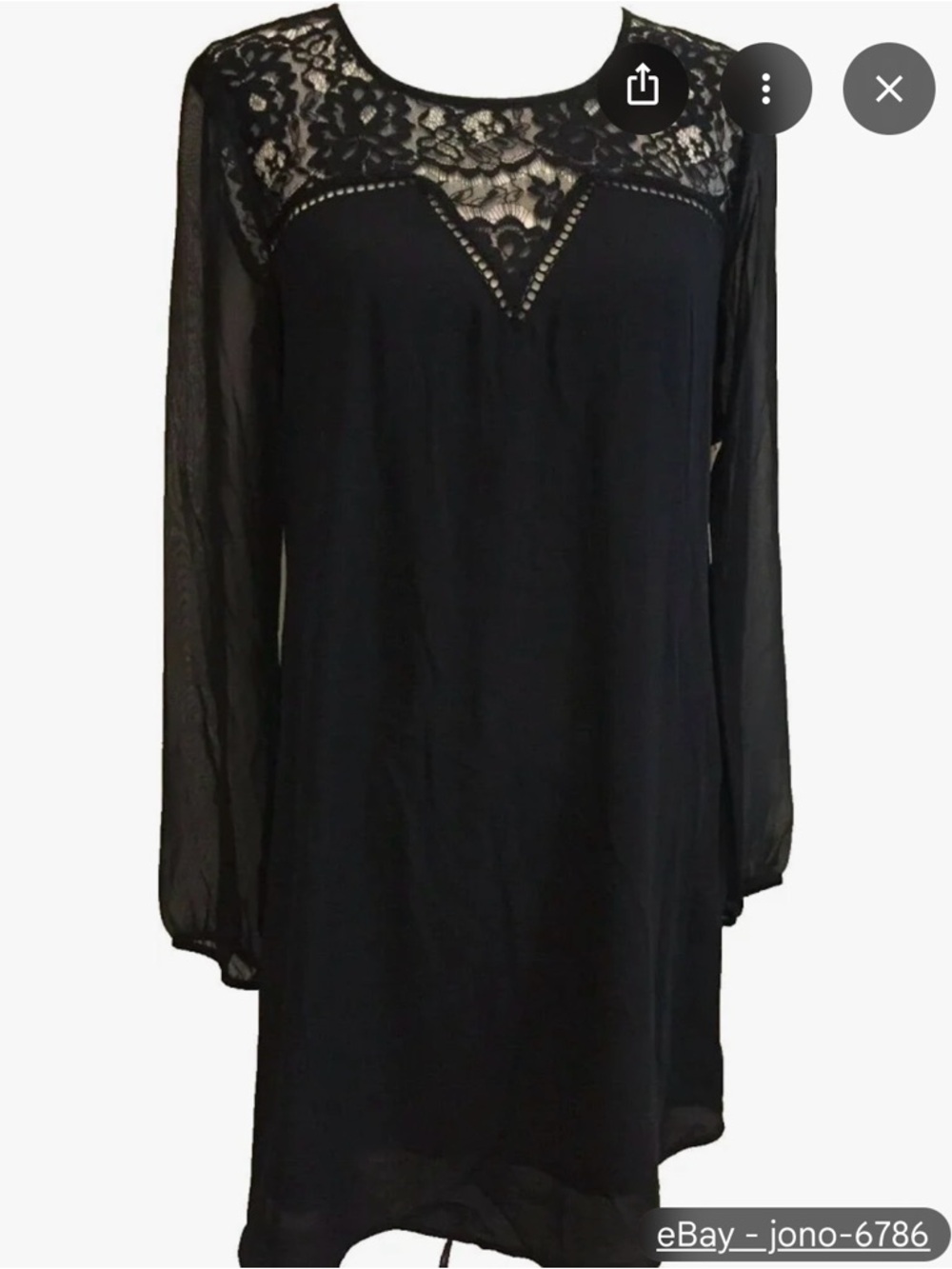 Decree Black Lace Yoke Long Sleeve Shift Dress